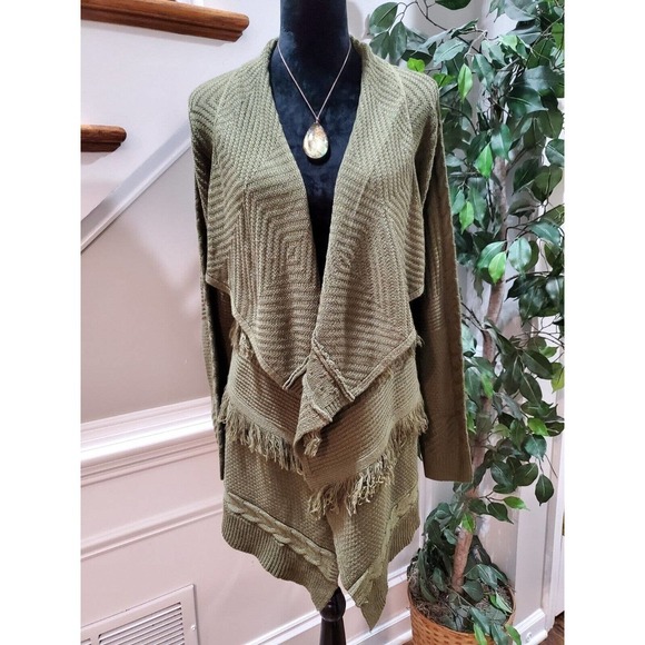 Signature 1 Studio Women Olive Green Acrylic Long Sleeve Open Front Cardigan 1X - Picture 12 of 12